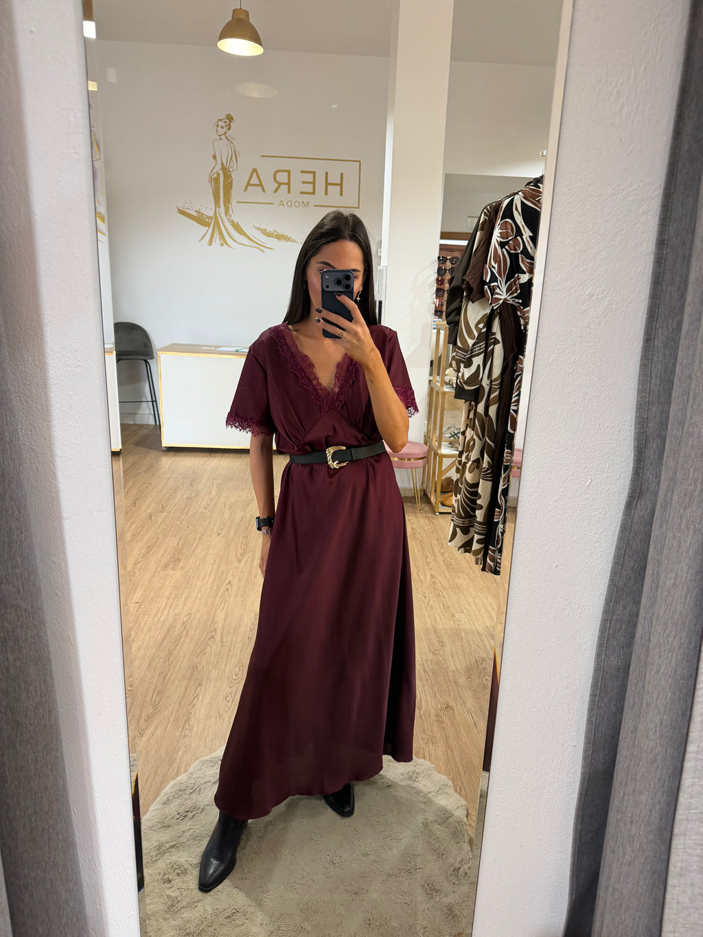 Vestido Largo Satinado Lencero con Encaje / Varios colores