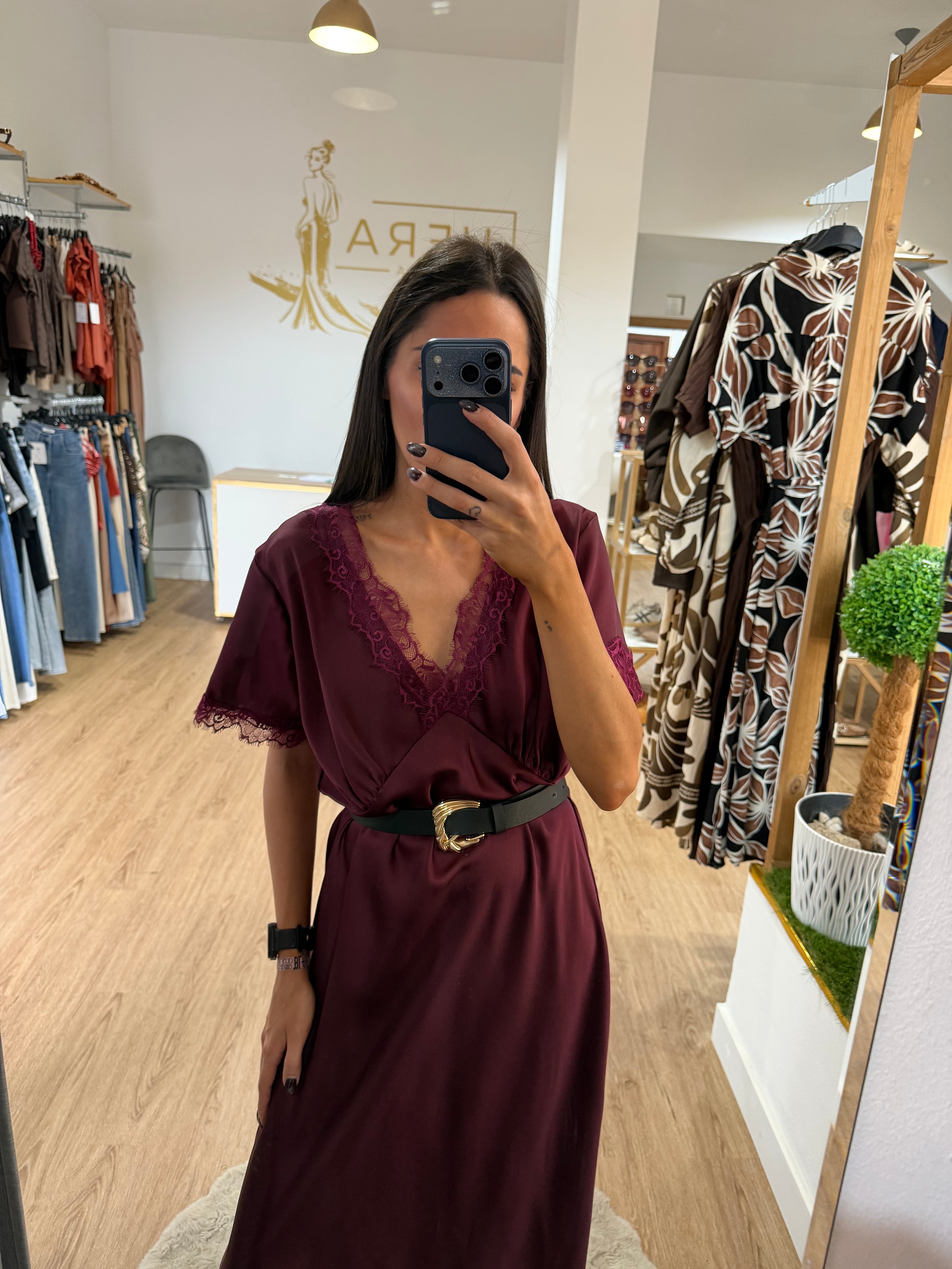 Vestido Largo Satinado Lencero con Encaje / Varios colores