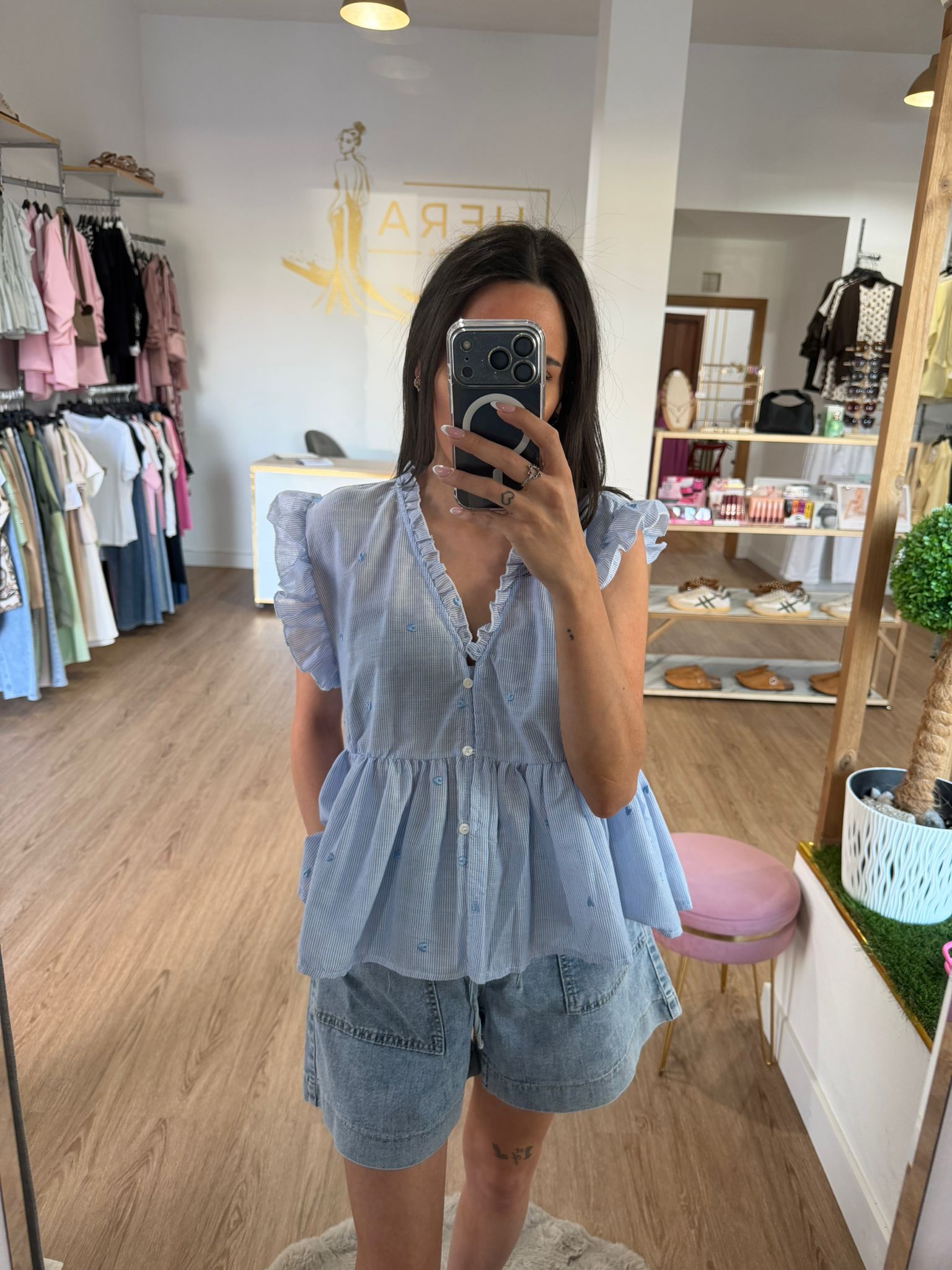 Blusa Fluida de Rayas con Volantes y Mini Bordados / Blusa Estilo Babydoll