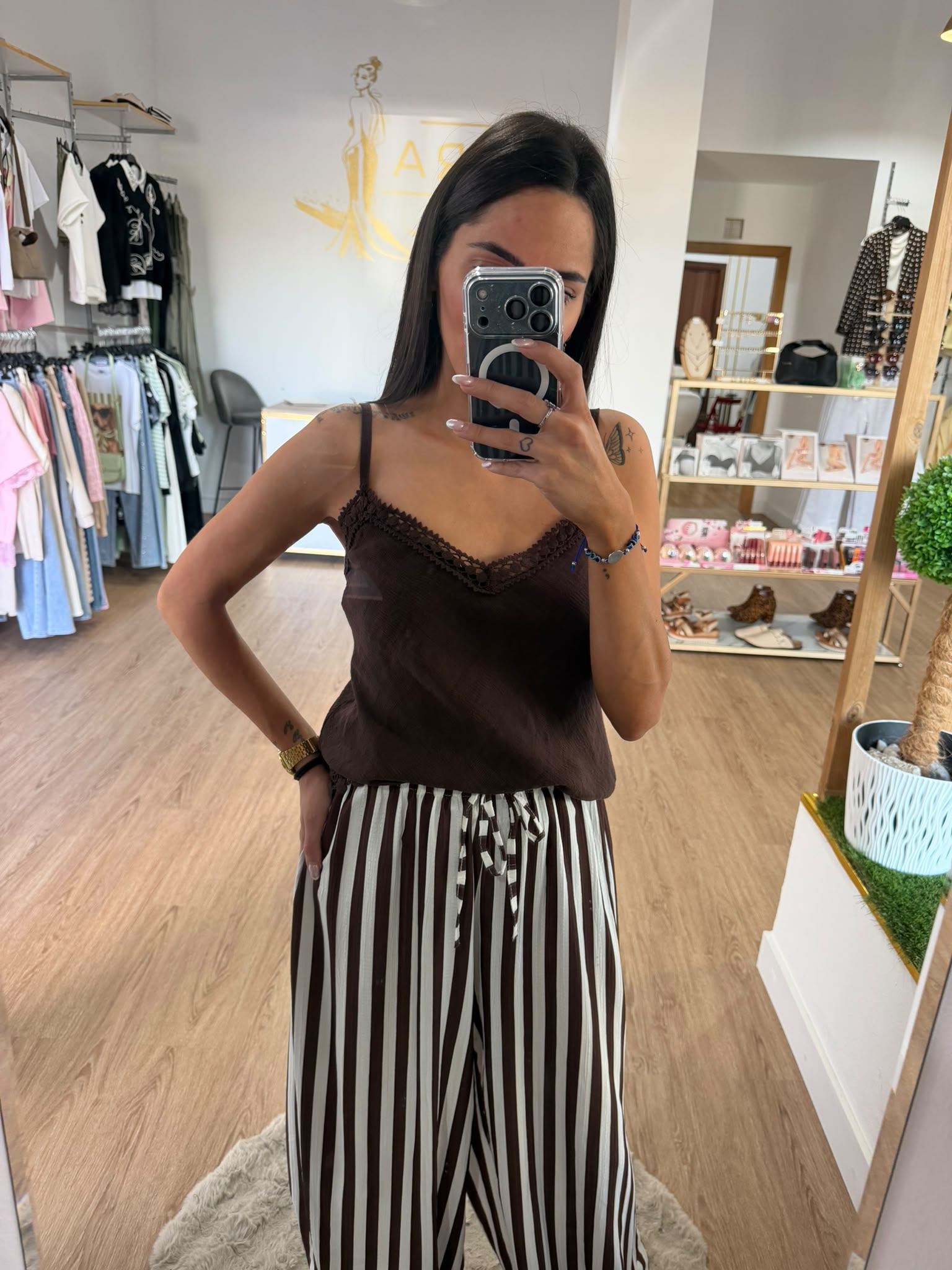 Pantalón Bombacho de Rayas Bicolor - Pantalón Fluido Mujer