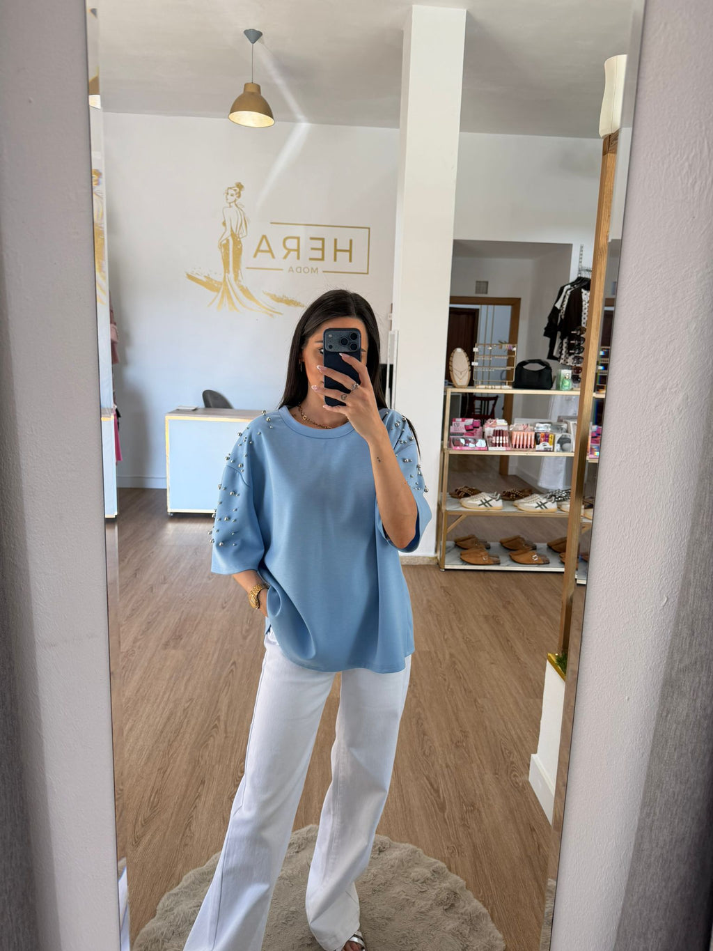 Camiseta Fluida con Perlas / Camiseta Manga Corta