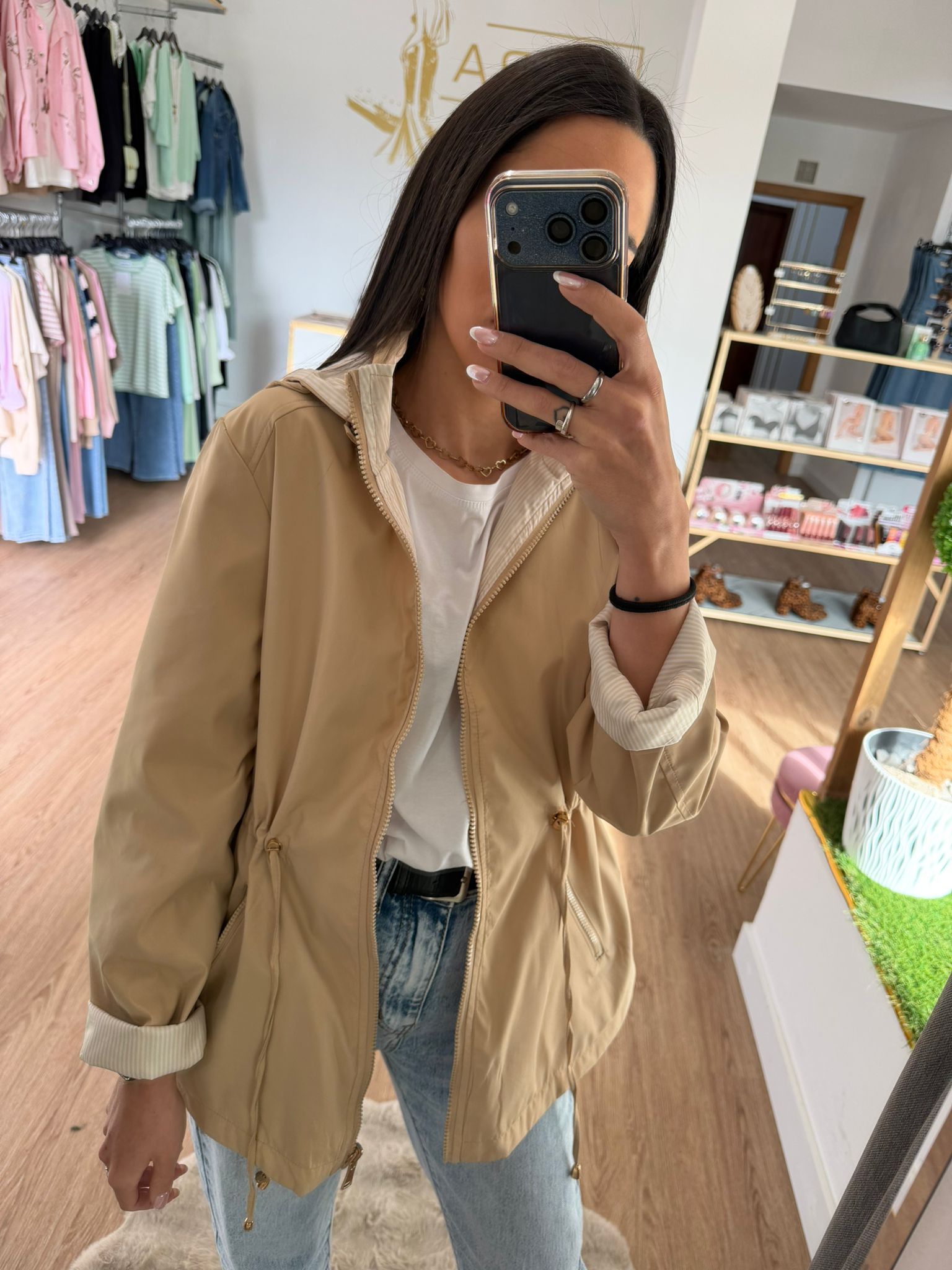 Parka Reversible Ligera con Capucha y Cintura Ajustable - Dos Chaquetas en una