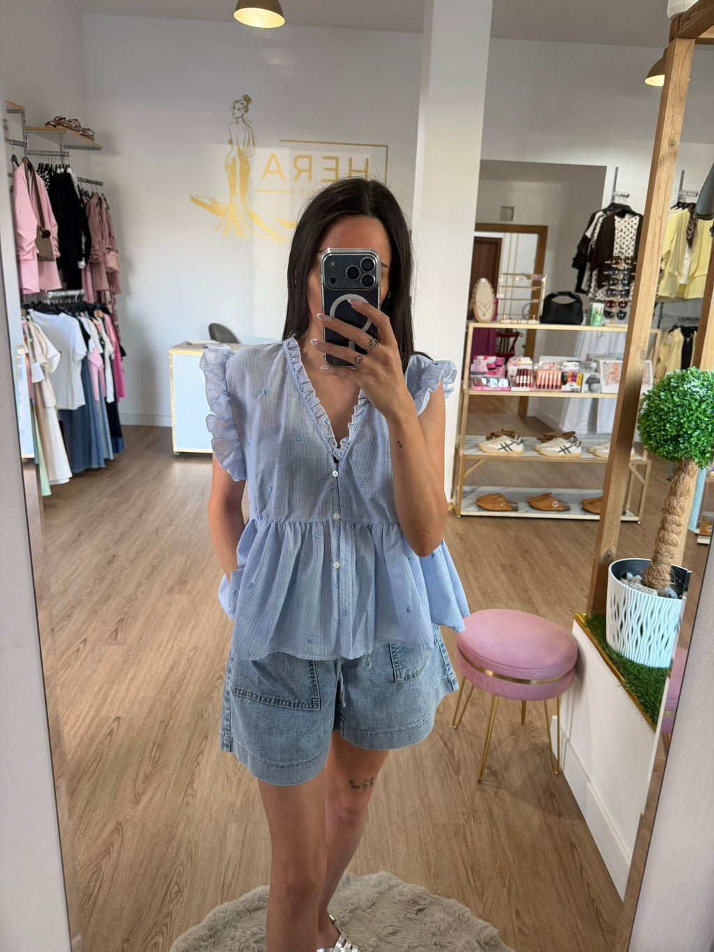 Blusa Fluida de Rayas con Volantes y Mini Bordados / Blusa Estilo Babydoll