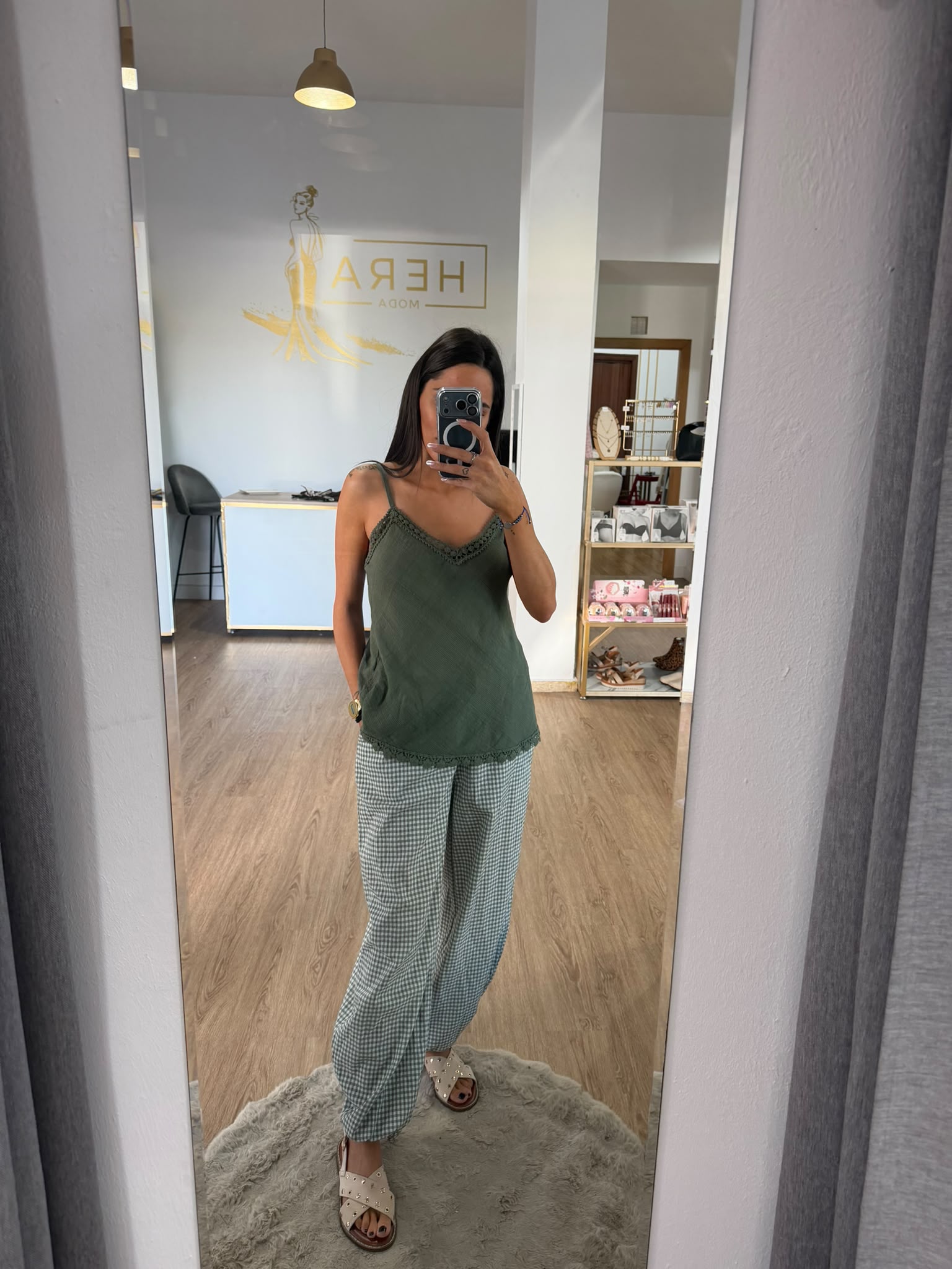 Pantalón Fluido de Cuadros Vichy - Pantalón Bombacho Ligero Mujer