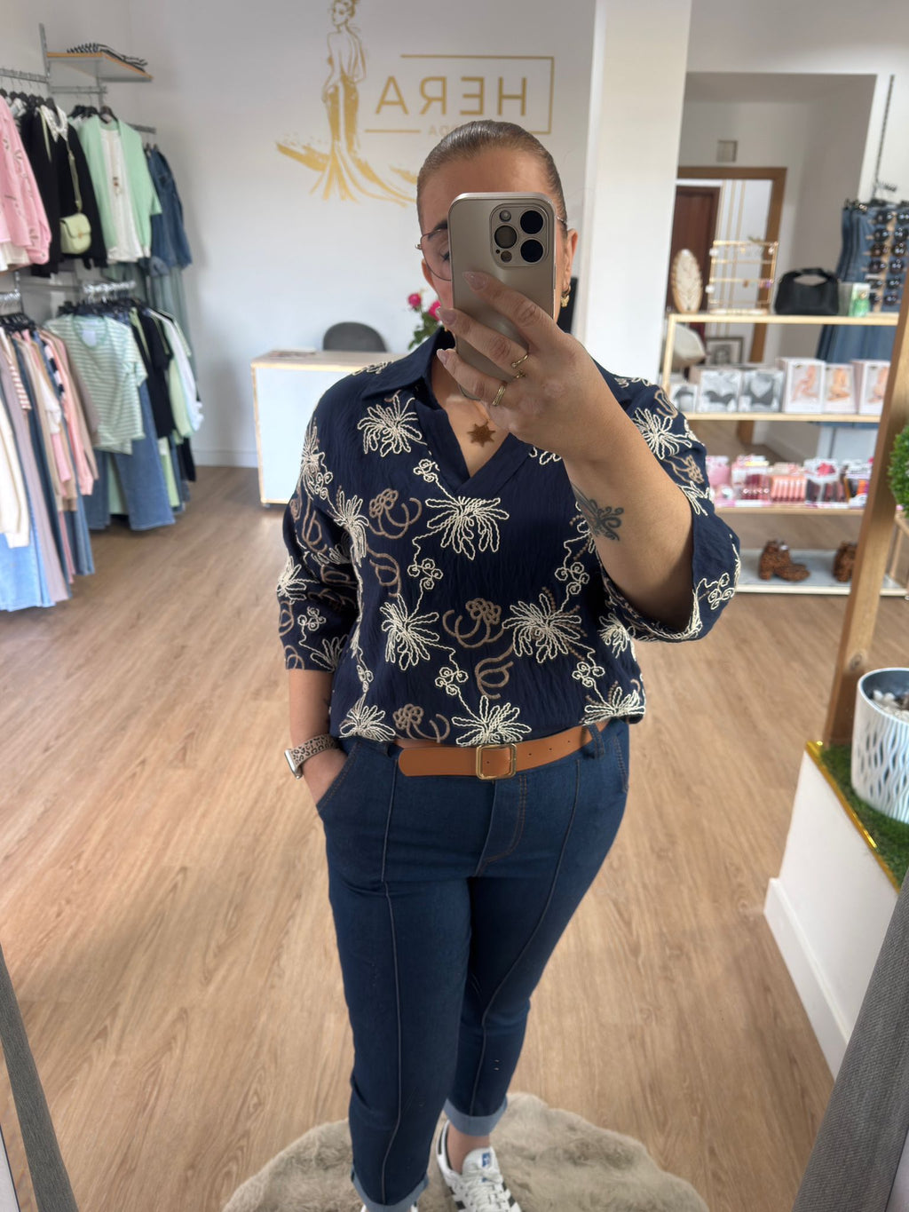 Pantalón Denim Slouchy con cinturón - Azul oscuro
