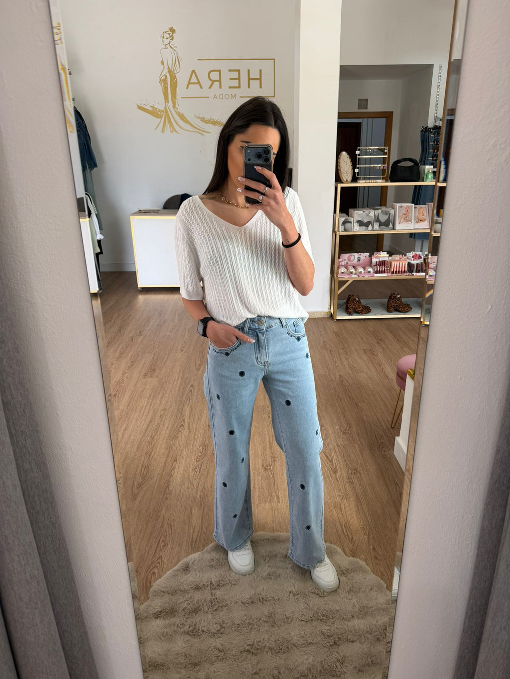 Jeans rectos con Bordado de Flores - Estilo Boho Chic