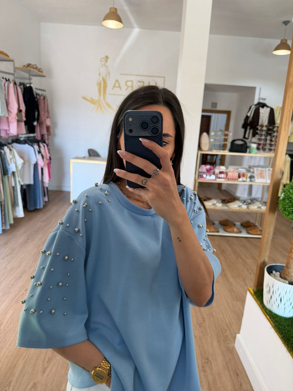 Camiseta Fluida con Perlas / Camiseta Manga Corta