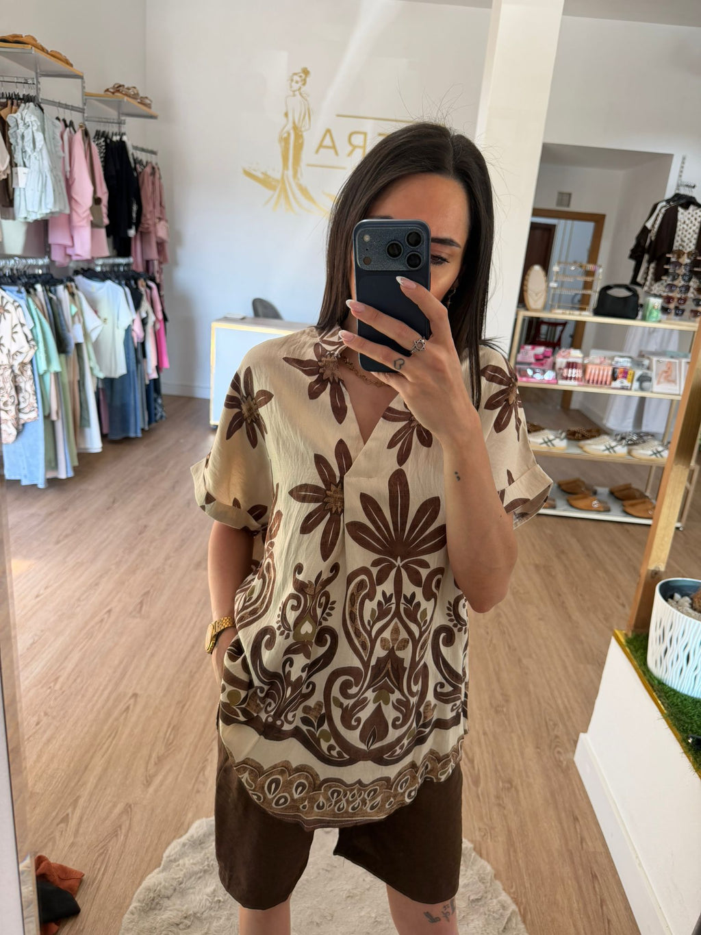 Blusa Fluida Estampado Floral y Cuello Mao / Blusa Boho
