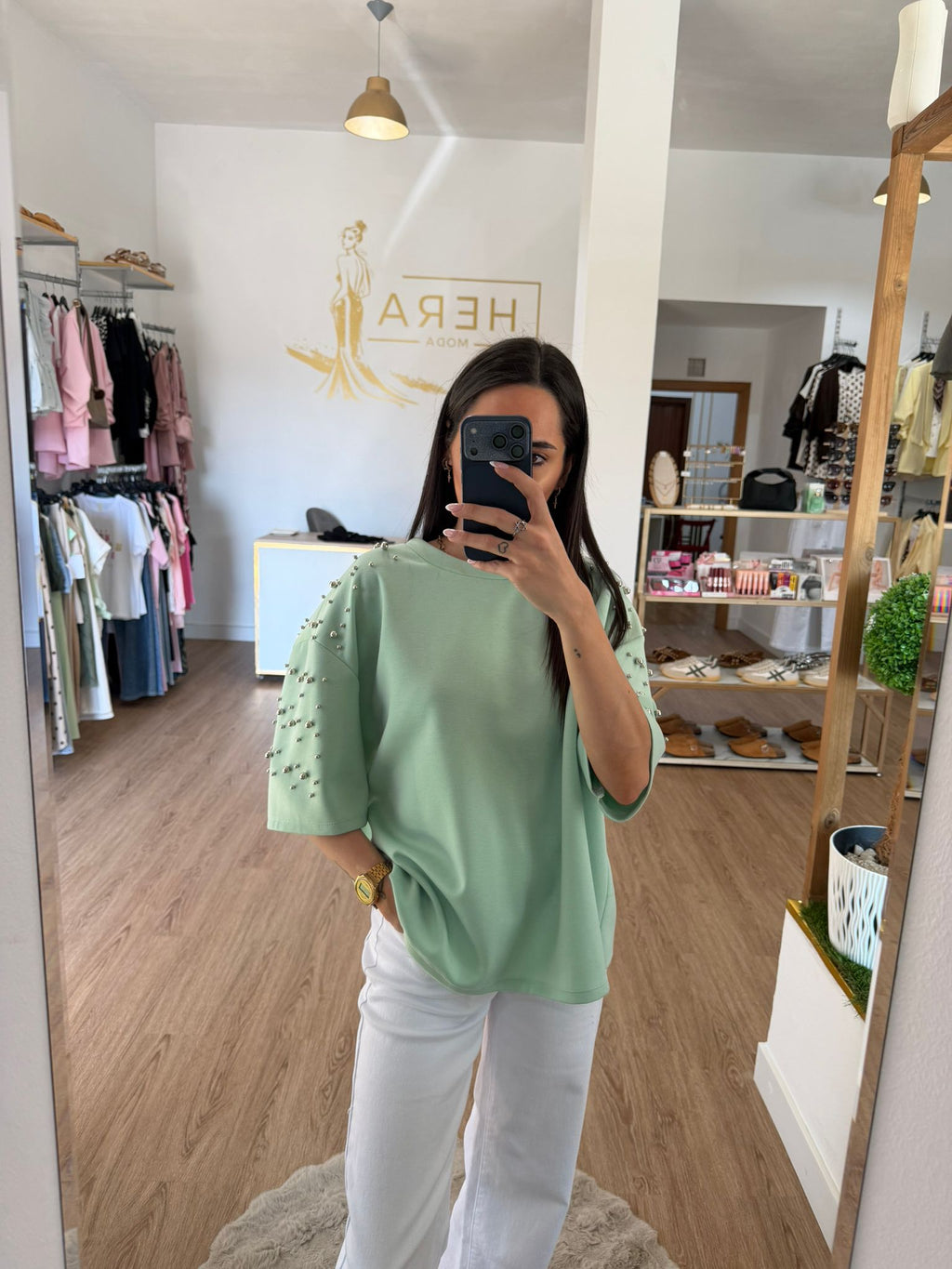 Camiseta Fluida con Perlas / Camiseta Manga Corta