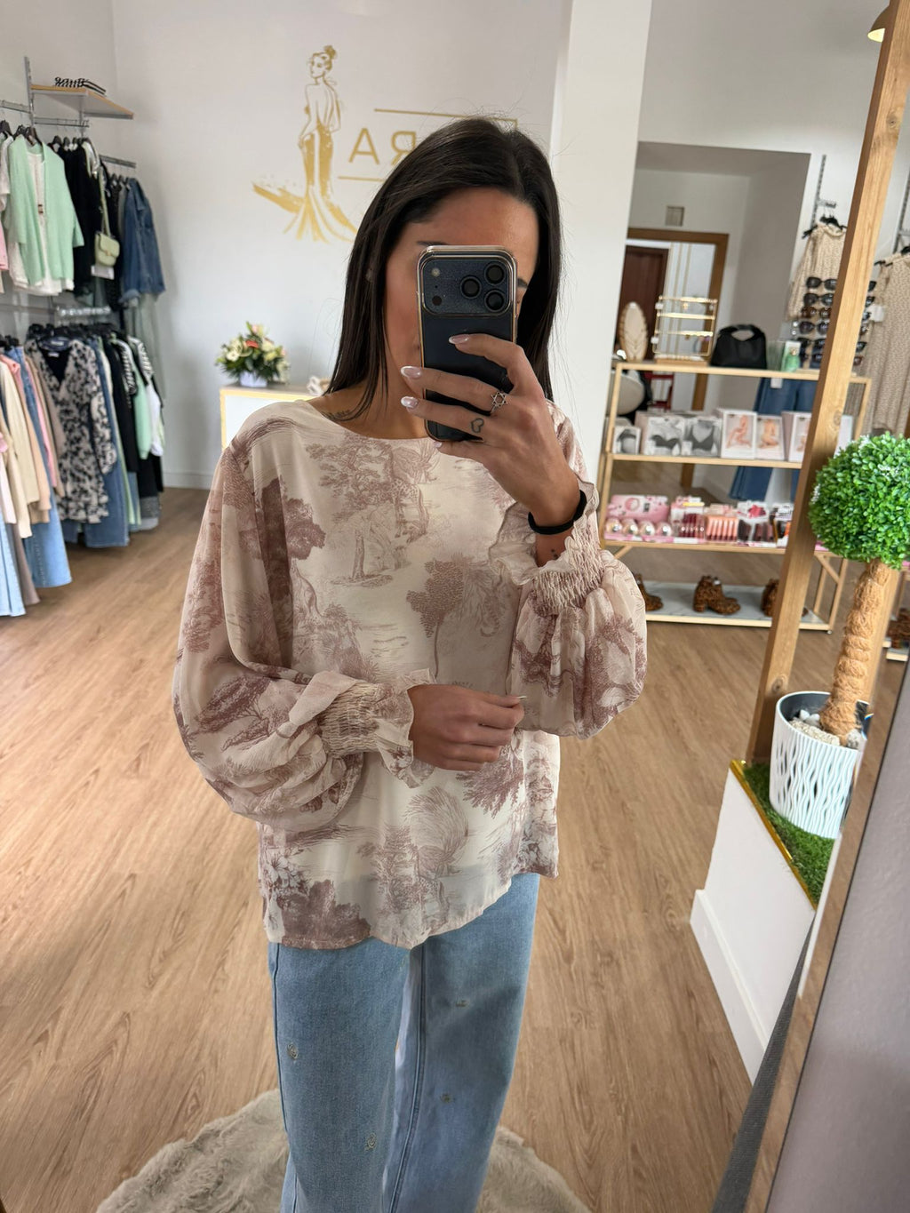 Blusa Fluida con Estampado y Mangas Abullonadas - Estilo Romántico Francés