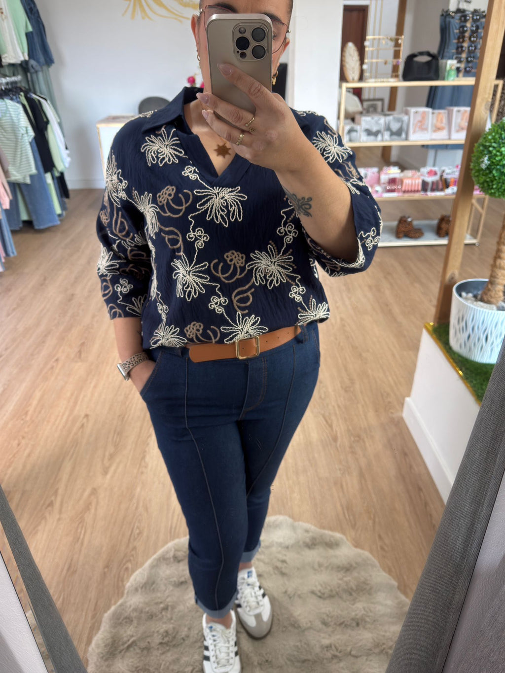 Pantalón Denim Slouchy con cinturón - Azul oscuro